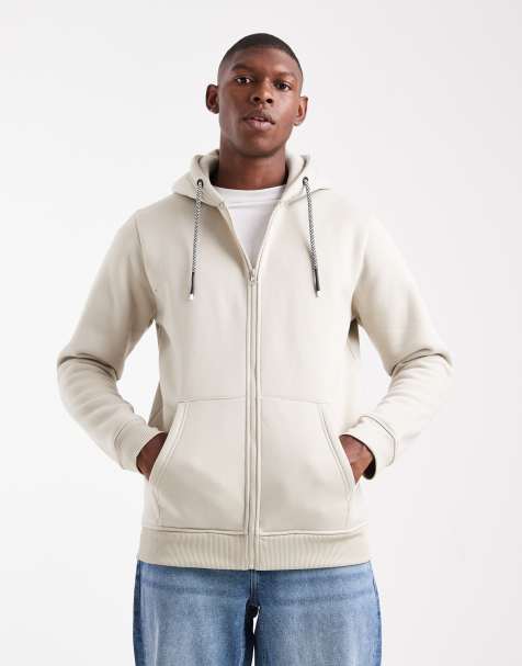 Brave Soul zip through hoodie with drawcords in stone - view 1