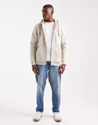 Brave Soul Zip Through Hoodie With Drawcords In Neutral