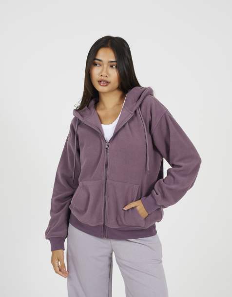 Brave Soul Zip through polar fleece hoodie in mauve - view 1