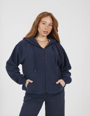 Brave Soul Zip through polar fleece hoodie in navy