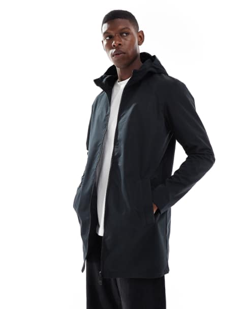 Brave Soul zip through short mac with hood in black - view 1
