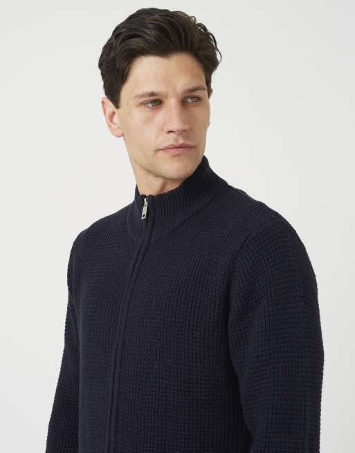 Brave Soul Zip through waffle knit jumper in navy, 4 of 4