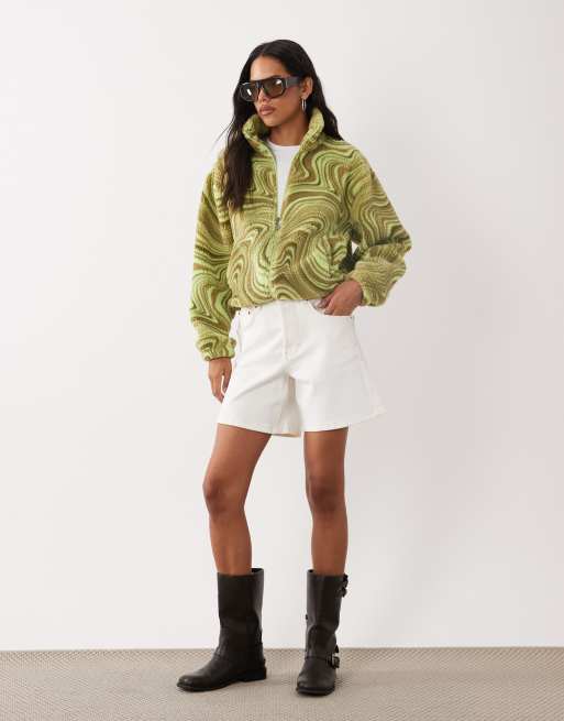 Brave Soul zip up fleece with swirl print in green, 2 of 4
