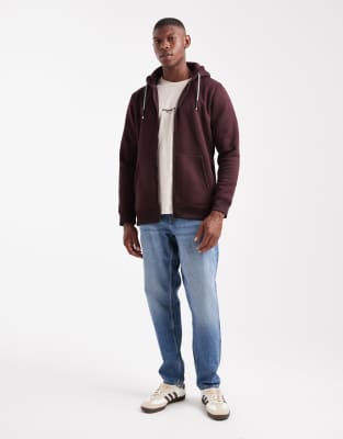 Brave Soul Zip Up Hoodie With Drawstring In Red