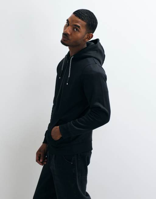 Brave Soul zip up hoodie with drawstrings in black, 4 of 5