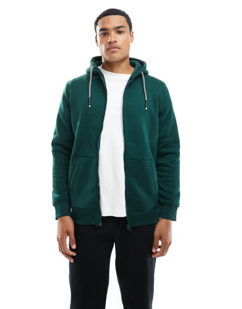 Brave Soul zip up hoodie with drawstrings in dark green - view 1