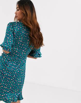 satin leopard wrap dress