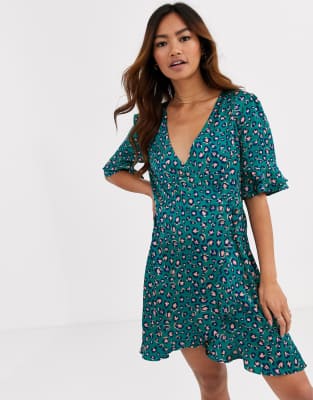 satin leopard wrap dress