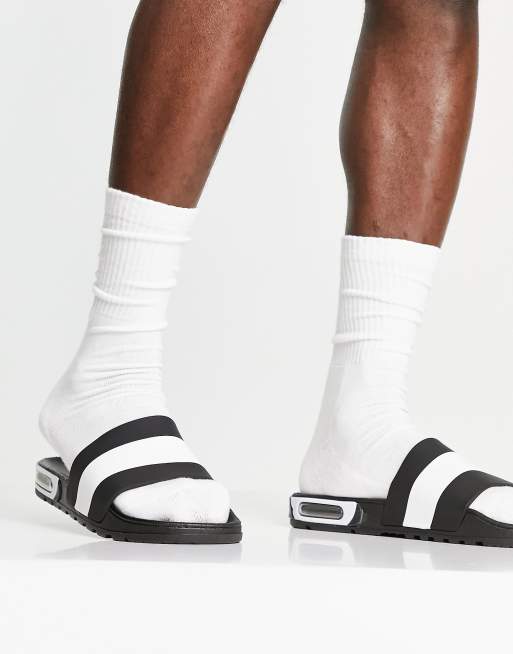 Brave Soul - Zwembadslippers in zwart-witte streep