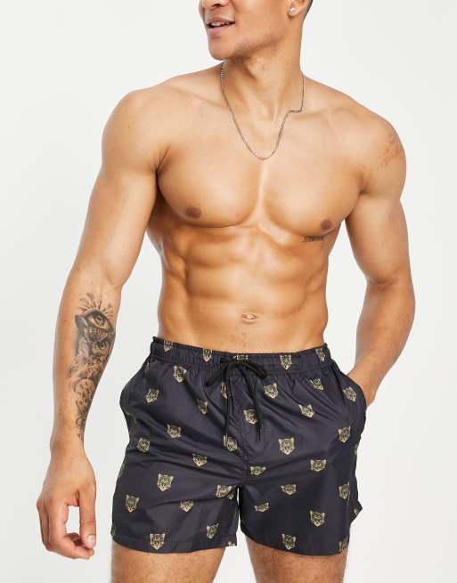 Brave Soul - Zwemshort in zwart met goudkleurige print