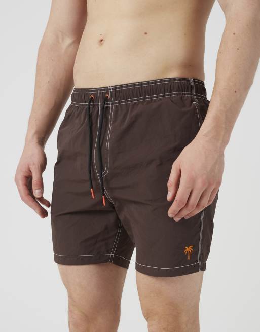 Brave Soul - Zwemshort met contrasterende stiksels in chocoladebruin, 4 van 4