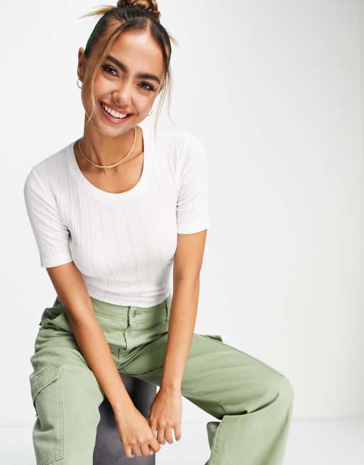 Brave Souln valerie ribbed t-shirt in white