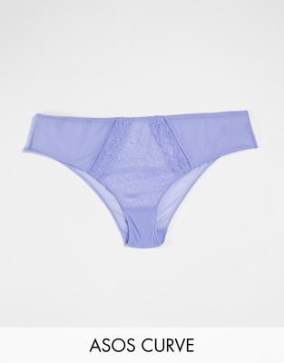 Бразильские трусы с кружевной вставкой ASOS DESIGN Curve-Голубой