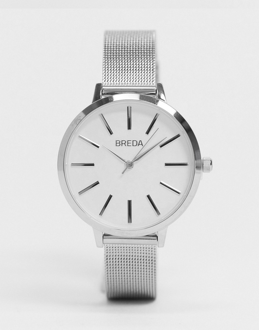 Breda - Joule - Mesh horloge in zilver