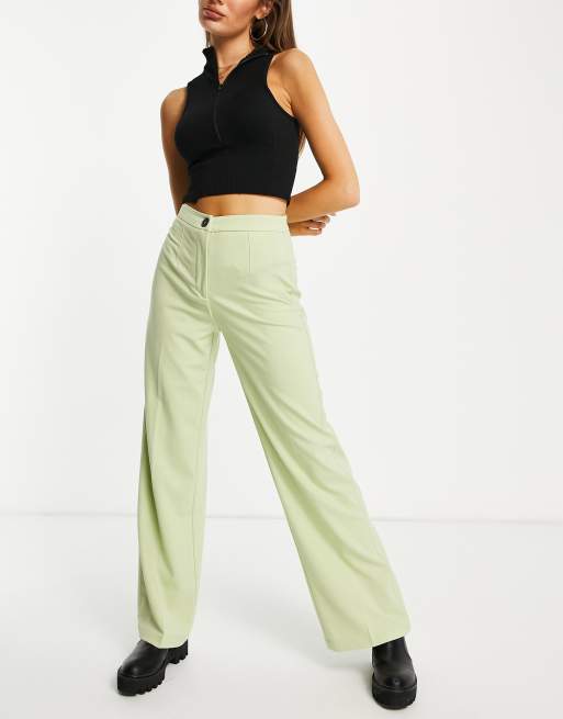 Breed - Elegante dad pantalon met wijde pijpen in saliegroen, deel van co-ord set