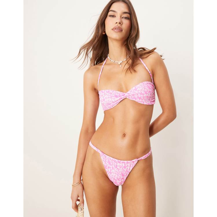 Bright Swim nia peppermint ruched bikini bottom in pink | ASOS