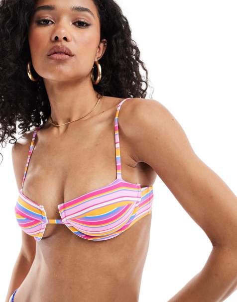 Bright Swimwear – Lola Amalfi – Gestreiftes Bügel-Bikinioberteil in Rosa - view 1