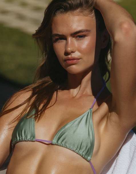 Bright Swimwear Melody matcha triangle bikini top in matcha green - view 1