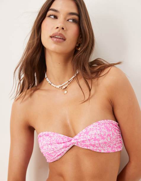 Bright Swim nia peppermint bandeau bikini top in pink