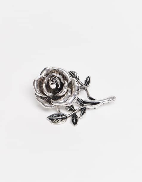 Broche plateado pulido con diseño de rosa tridimensional de ASOS DESIGN - view 1