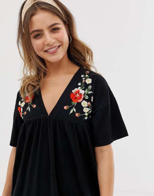 Broderet blusekjole i bomuld fra ASOS DESIGN, 3 af 4
