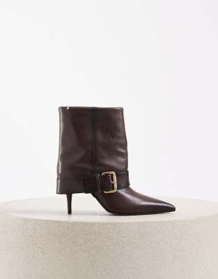 Bronx Aly-cia Foldover High Ankle Boots With Buckle In Brown