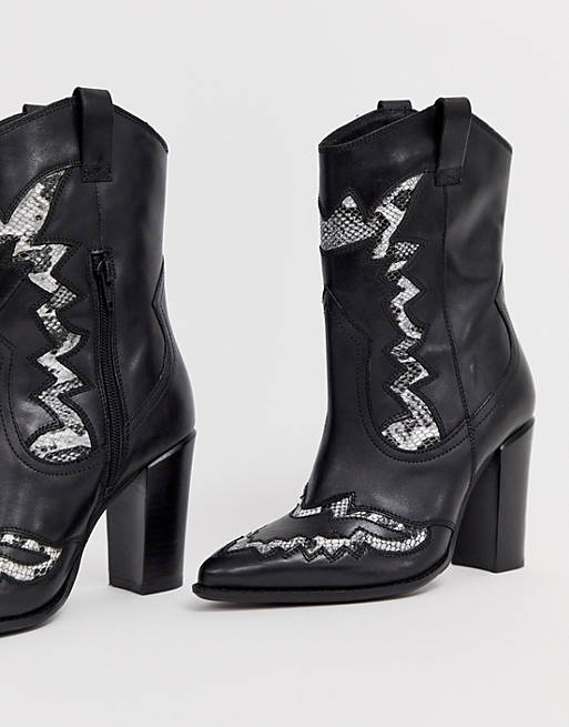 Bronx Americana Western black leather heeled boots