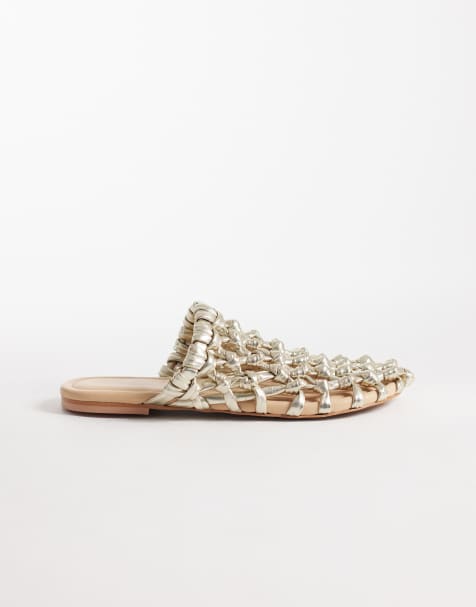Bronx – Ann-aya – Flache Mules in Roségold in Flecht-Optik - view 1