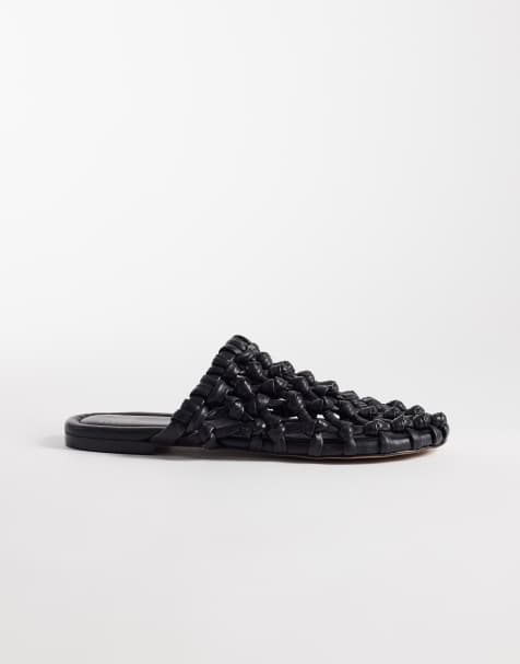 Bronx Ann-aya woven flat mules in black - view 1