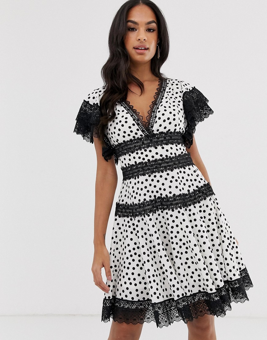 Bronx & Banco - Brenda - Gestipte mini-jurk met kanten rand-Wit