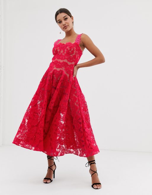 Bronx Banco Britney lace midi dress