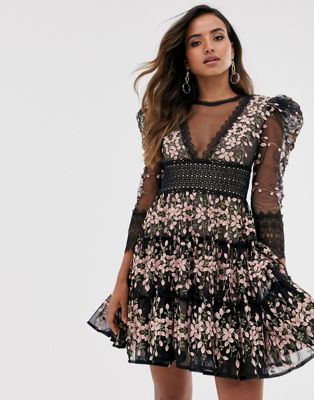 Bronx & Banco - Megan - Mini-jurk met borduursel-Zwart