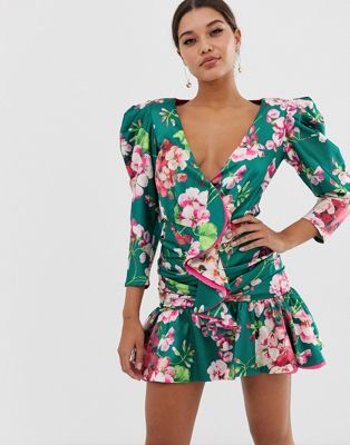 Bronx & Banco - Sofia - Mini-jurk met bloemenprint-Groen