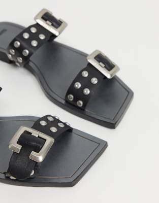 black leather slip on mules