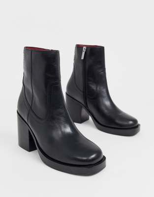 black leather square toe ankle boots