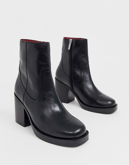 Bronx black leather square toe heelend ankle boots