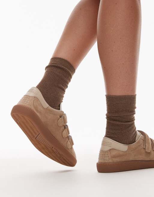 Bronx Bobbie gum sole sneakers with Velcro straps in suede sand, 5 of 5