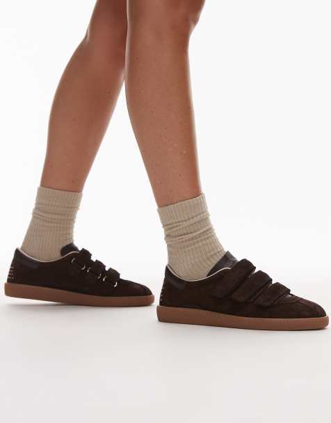Bronx Bobbie gum sole trainers with velcro straps in suede chocolate - view 1