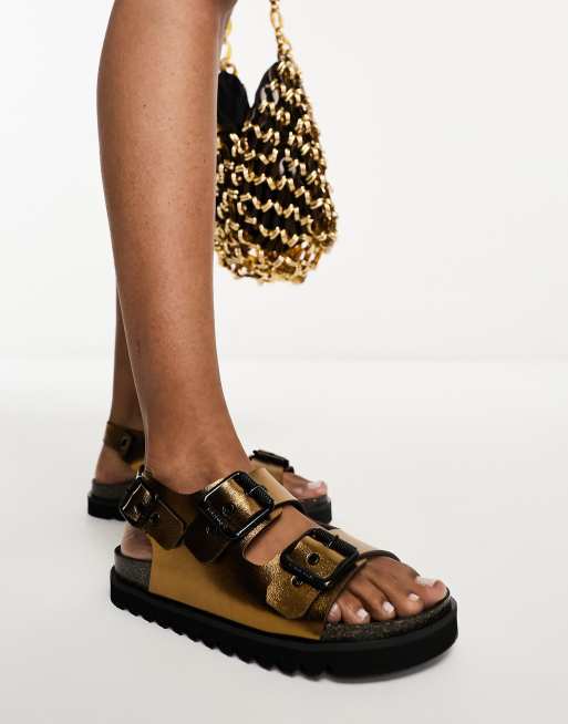 Bronx - Boss-om - Sandales en cuir à boucles - Bronze métallisé