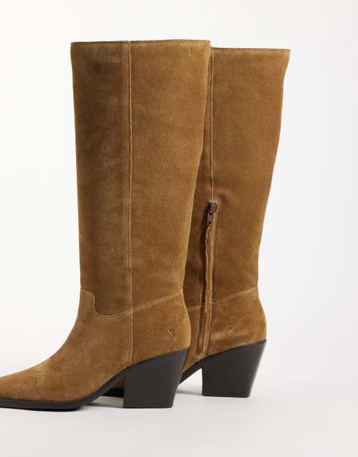Bronx - Botas de tacón hasta la rodilla Next-Low-Kole estilo western en ante oscuro, 4 de 4