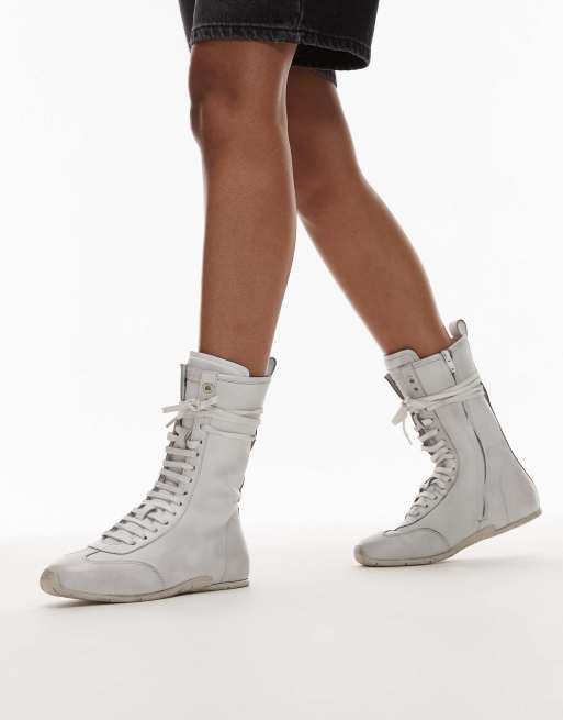 Bronx - Bottes style boxe à lacets - Blanc