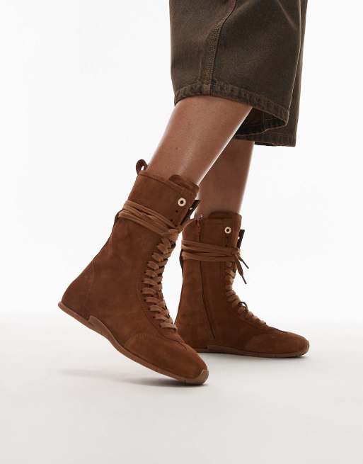 Bronx - Bottes style boxeur en daim à lacets - Fauve