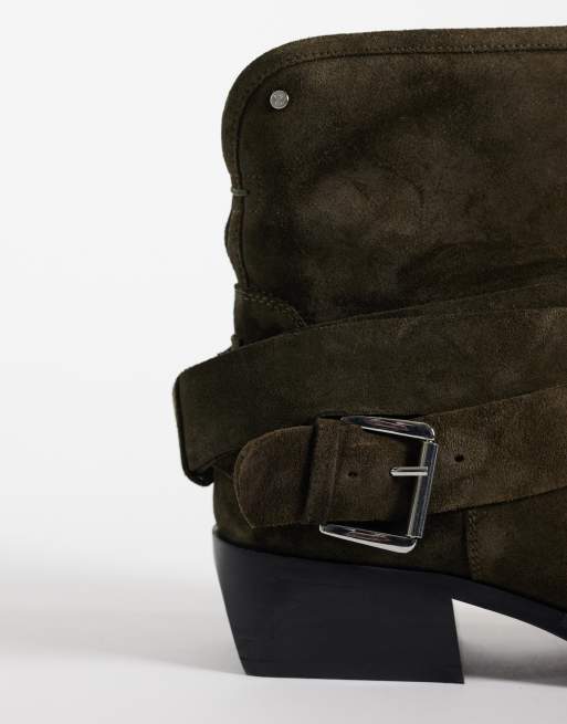 Bronx bottines à boucle à la cheville en daim huilé kaki, 3 de 4