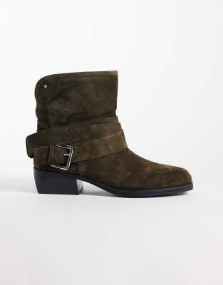 Bronx Brod-ey Buckle Detail Ankle Boots In Green