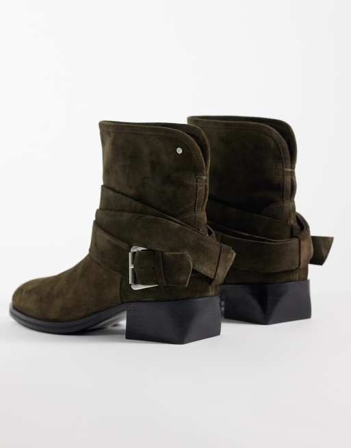 Bronx Brod-ey Stiefeletten mit Schnallendetail in Khaki aus geöltem Wildleder, 4 von 4