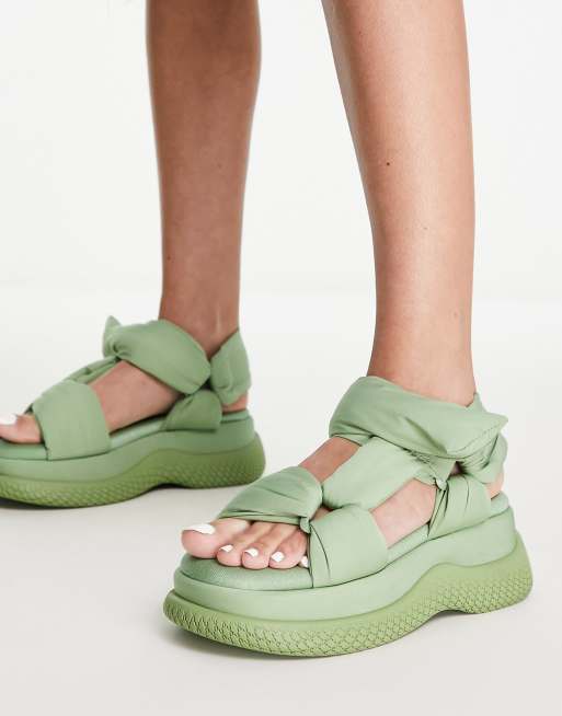 Bronx Bru te puffy strap chunky sandal in sage green ASOS