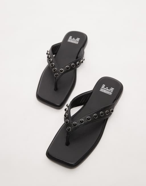 Bronx Cassan-dra beaded flip flop sandals in black leather, 2 of 4