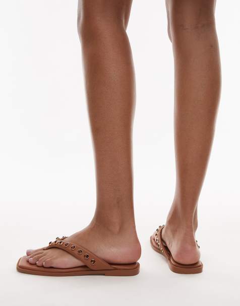 Bronx Cassan-dra beaded thong sandals in cognac leather - view 1