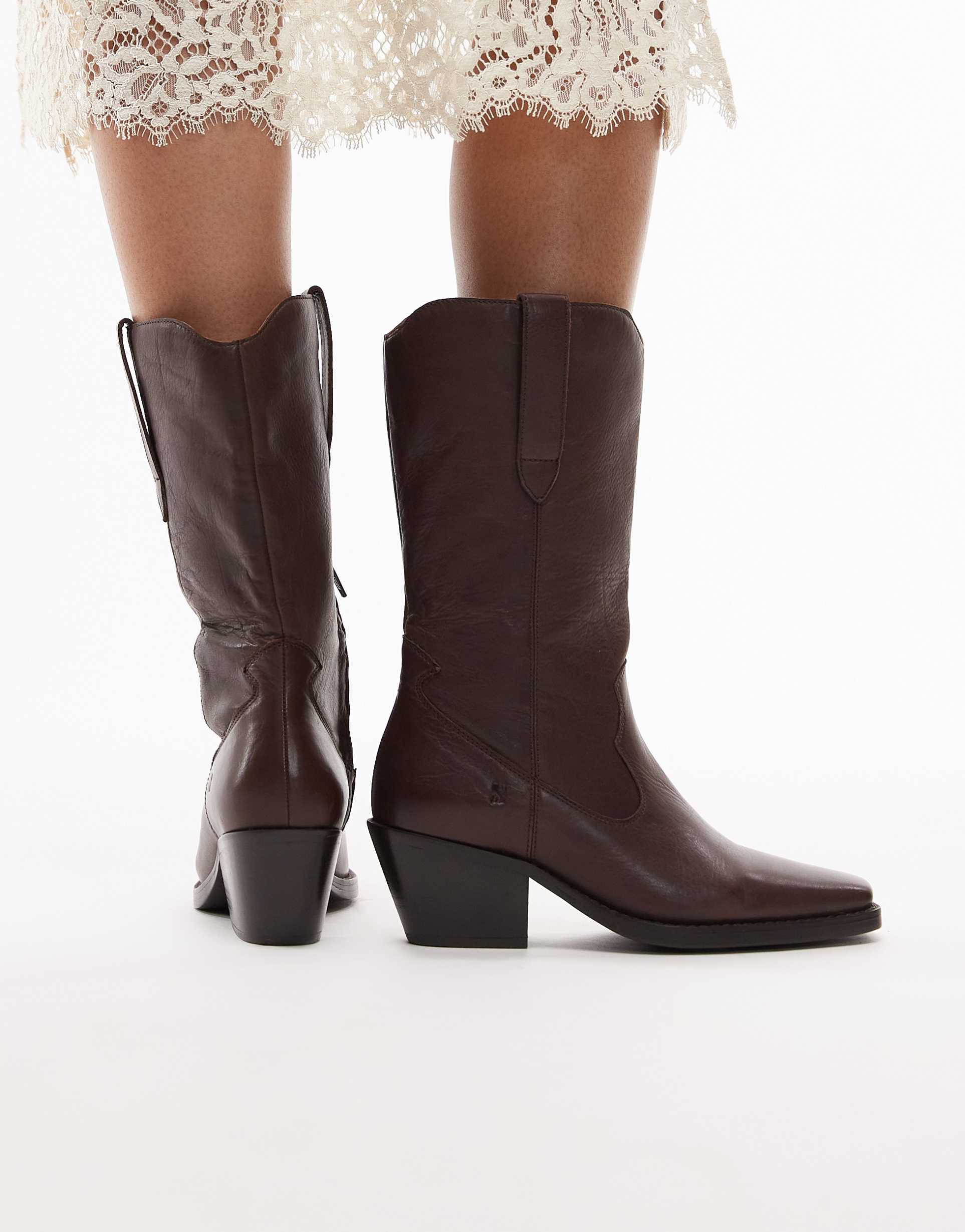bronx cassi-dy refined leather cowboy boots in coffee bean