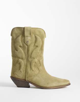 Bronx Chel-sey western ankle boots in olive stone washed suede